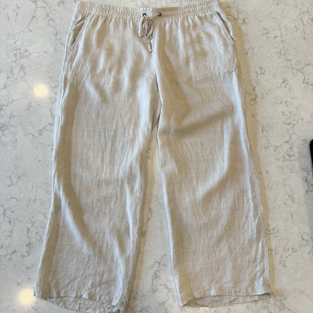 Amazon Essentials Women's Drawstring Linen Wide-Leg Pants Beige XL Short